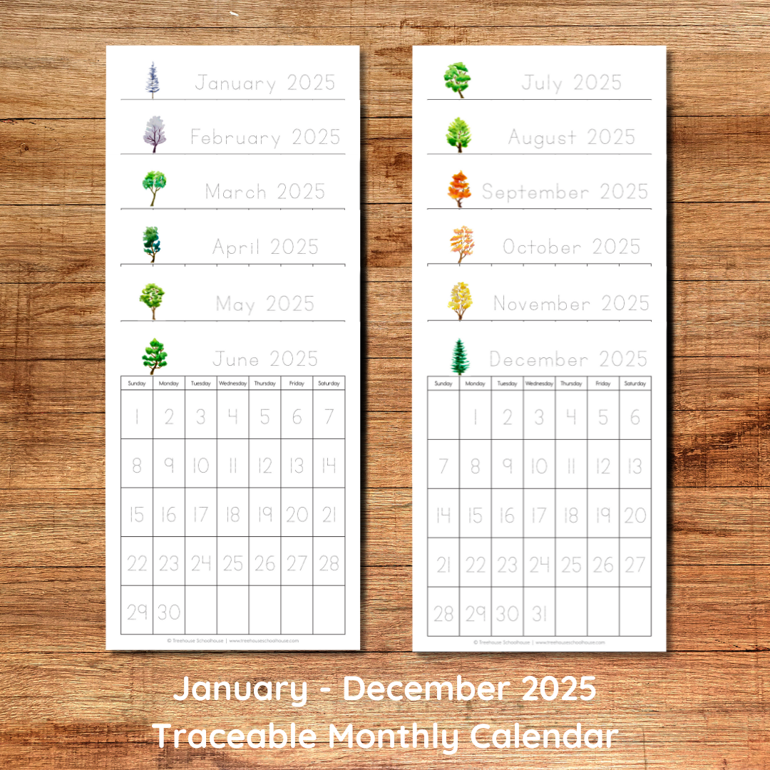 Traceable Monthly Calendar 2025 – Treehouse Schoolhouse traceable-monthly-calendar-2025-treehouse-schoolhouse