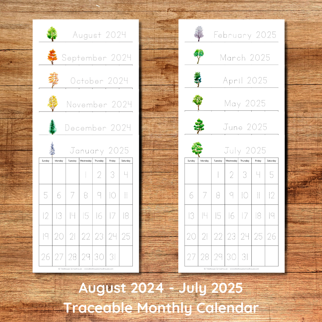 Traceable Monthly Calendar 20242025 Treehouse Schoolhouse