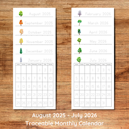 Traceable Monthly Calendar 2025-2026